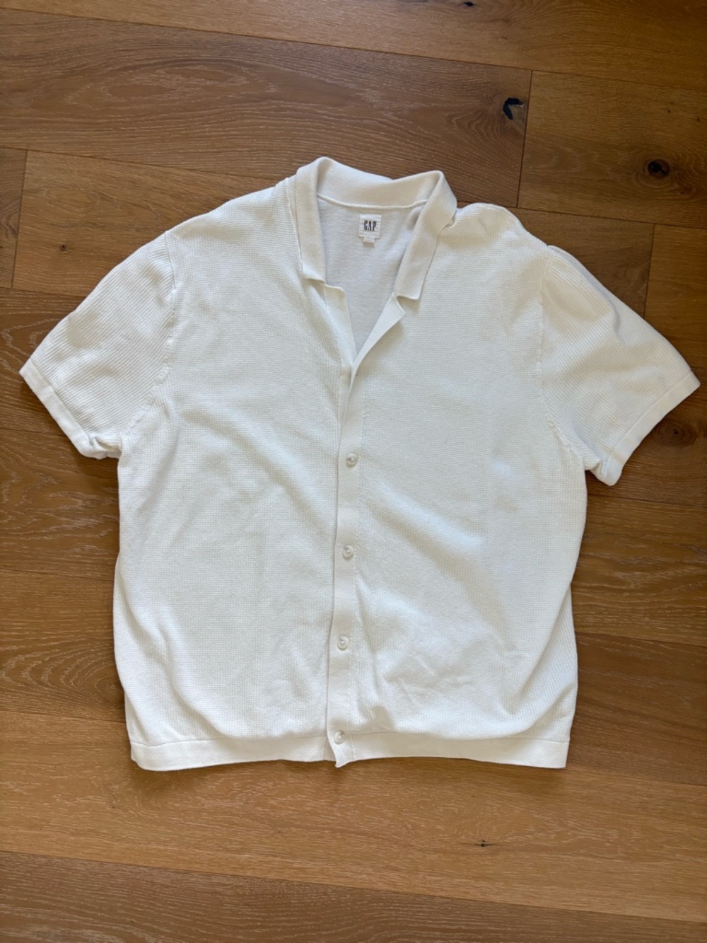 GAP Mens White Knit Short Sleeve Button-Up Shirt 100% Cotton Size XXL